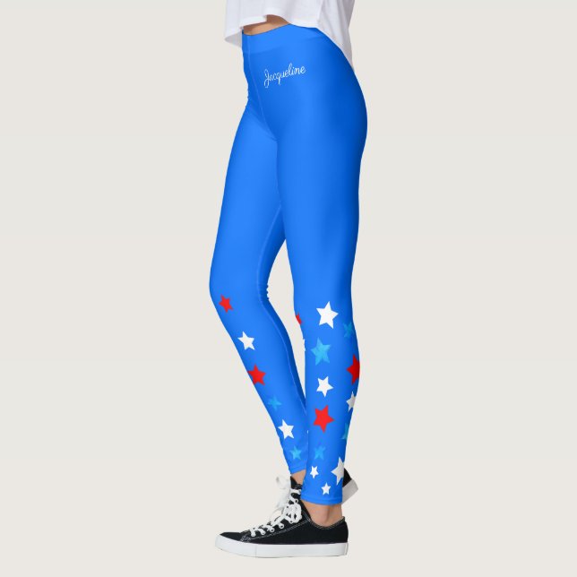 Legging Estrelas brancas e azuis vermelhas adicionam seu n (Esquerda)