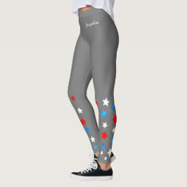 Legging Estrelas brancas e azuis vermelhas adicionam seu n