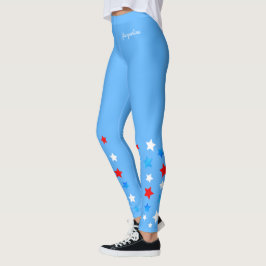 Legging Estrelas brancas e azuis vermelhas adicionam seu n
