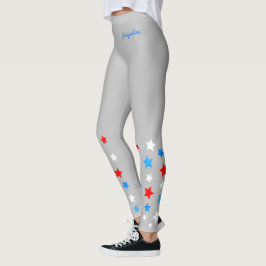 Legging Estrelas brancas e azuis vermelhas adicionam seu n