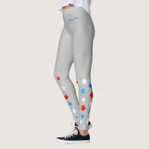 Legging Estrelas brancas e azuis vermelhas adicionam seu n
