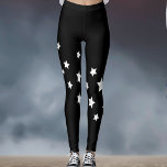 Legging Estrelas brancas pretas<br><div class="desc">Um simples padrão diagonal com estrelas brancas sobre fundo preto. Plano de fundo transparente,  para que você possa alterar a cor para ajustado o seu estilo.</div>