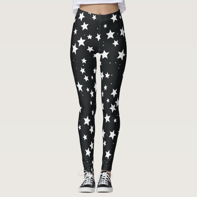 Legging Estrelas brancas sobre fundo preto (Frente)