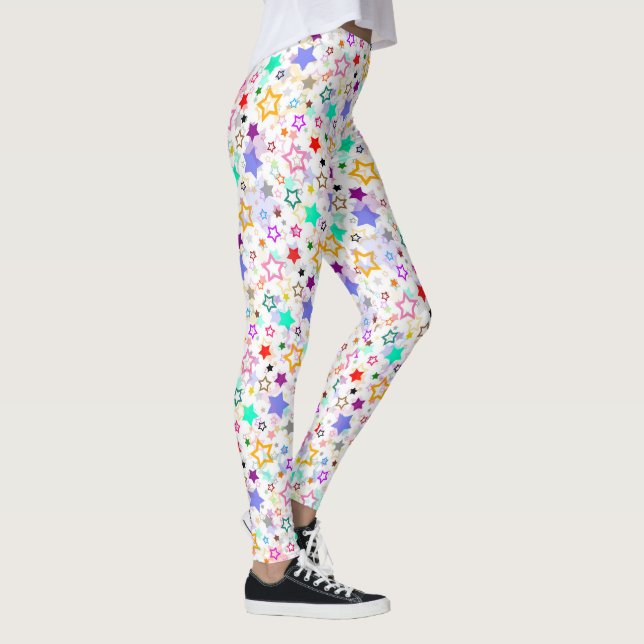 Legging Estrelas Coloridas Brancas  (Direita)