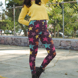 Legging Estrelas Coloridas no Púrpura Escuro Padrão
