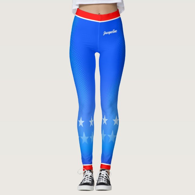 Legging Estrelas com seu nome em azul brilhante (Frente)