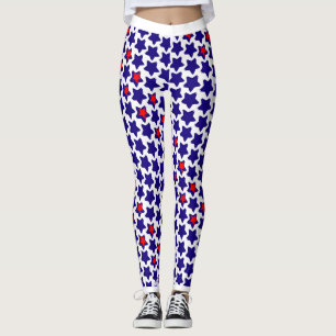 Legging Estrelas de Azul Branco Vermelho Distorcidas Offbe