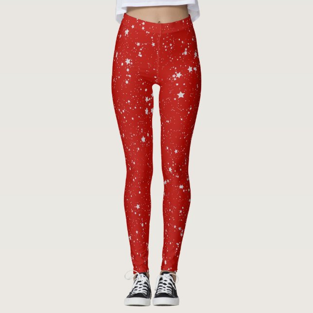 Legging Estrelas de Brilho - Vermelho Prateado (Frente)