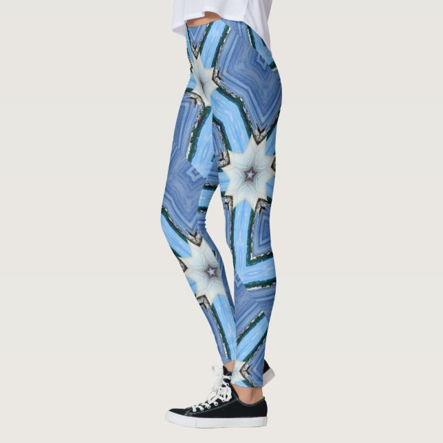 Legging estrelas de flores brancas azul geométrico (Esquerda)