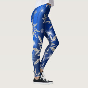 Legging Estrelas de Natal azuis com cristal de gelo branco