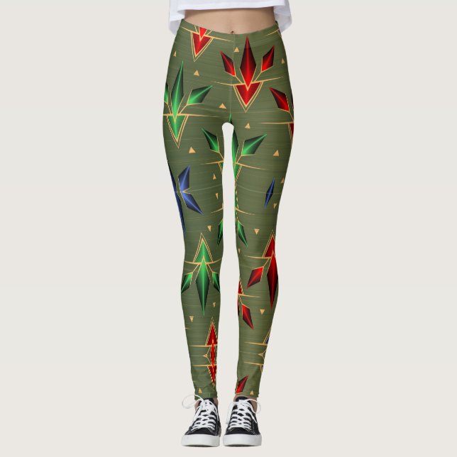 Legging Estrelas de Natal Coloridas Negrito Vermelhas, Azu (Frente)