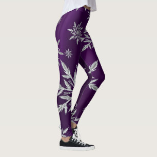 Legging Estrelas de Natal roxas com cristal de gelo branco