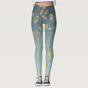Legging Estrelas de ouro Douradas Azul Aqua