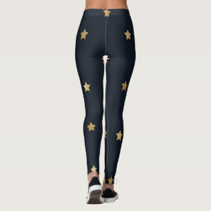 Legging Estrelas de ouro em Preto da Meia-Noite