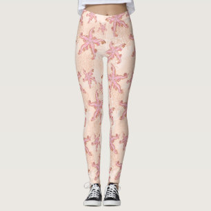 Legging Estrelas-do-mar e Coral Padrão Pastel Rosa