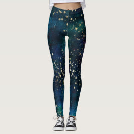 Legging Estrelas Douradas do Céu Celeste