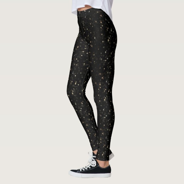 Legging Estrelas Douradas Espalhadas A Preto (Esquerda)