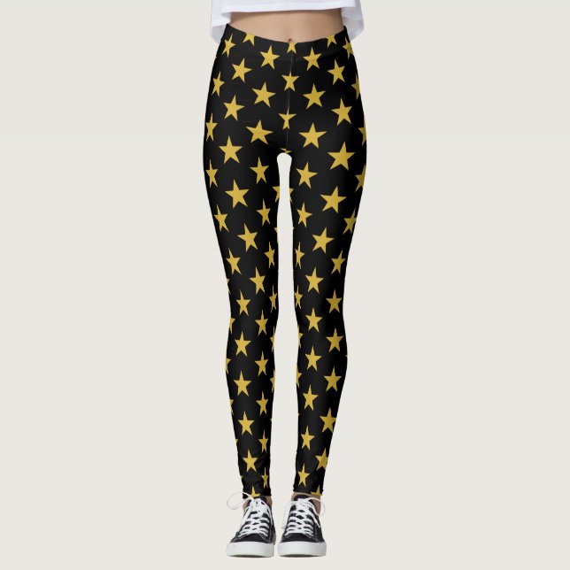 Legging Estrelas Douradas nas Pernas Negras (Frente)