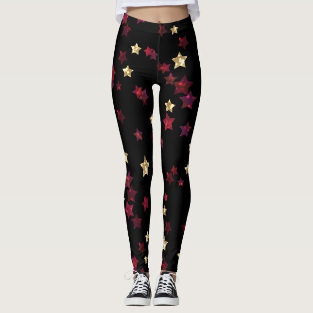 Legging estrelas Douradas, ouro, preto, vermelho, elegante (Frente)