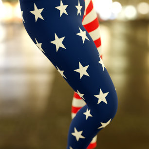 Legging Estrelas e faixas de legendas brancas e azuis