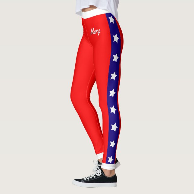 Legging Estrelas e Monograma em Branco Vermelho e Azul (Esquerda)