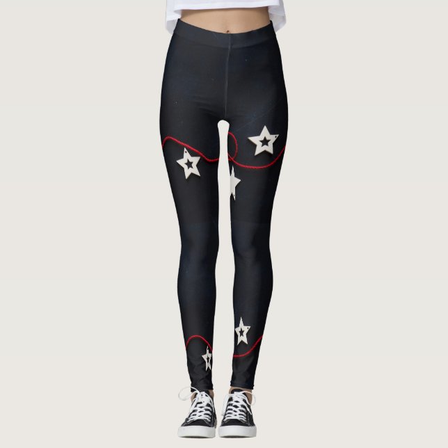 Legging Estrelas E Padrão Flutuante Único De String (Frente)