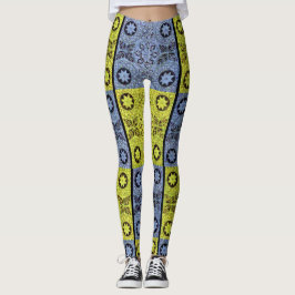 Legging estrelas e rodas em azul e amarelo