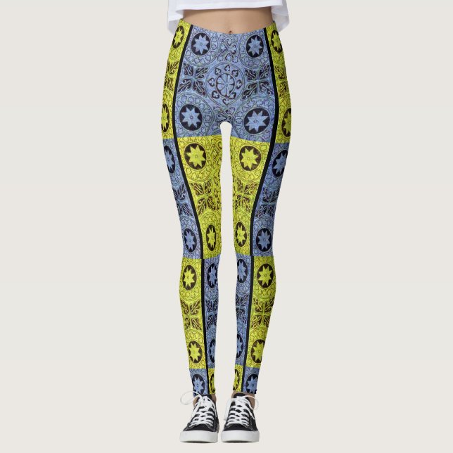 Legging estrelas e rodas em azul e amarelo (Frente)