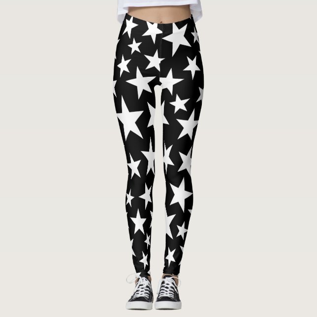 Legging   Estrelas Elegantes Preto e Branco  (Frente)