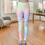 Legging Estrelas holográficas de hortelã roxa<br><div class="desc">Holográfico,  rosa,  roxo e verde-menta. Decorado com estrelas brancas.</div>