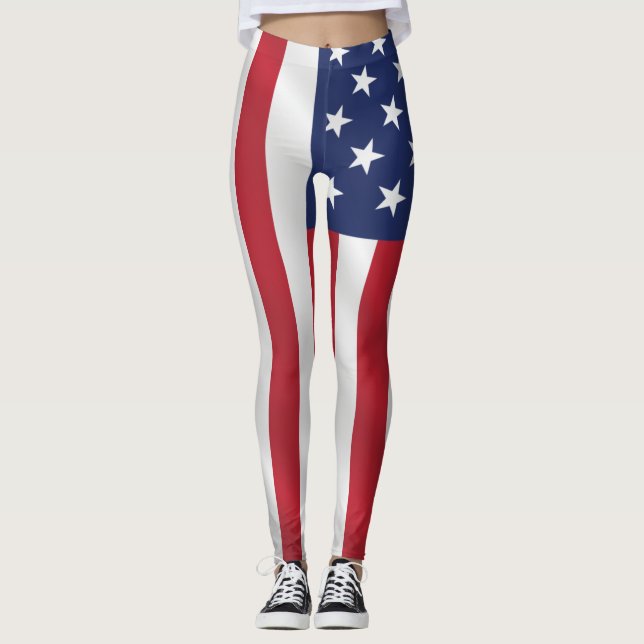 Legging Estrelas Patrióticas e Feriado Branco Azul de Stri (Frente)