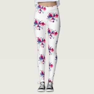Legging Estrelas Patrióticas Vermelho Padrão Azul Geomé