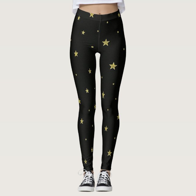 Legging Estrelas Pretas e Amarelas Douradas (Frente)