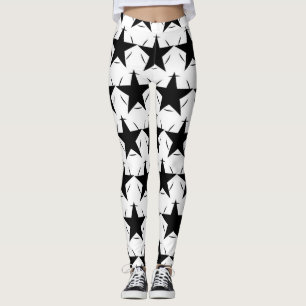 Legging Estrelas Pretas e Brancas Círculo Padrão Geométric