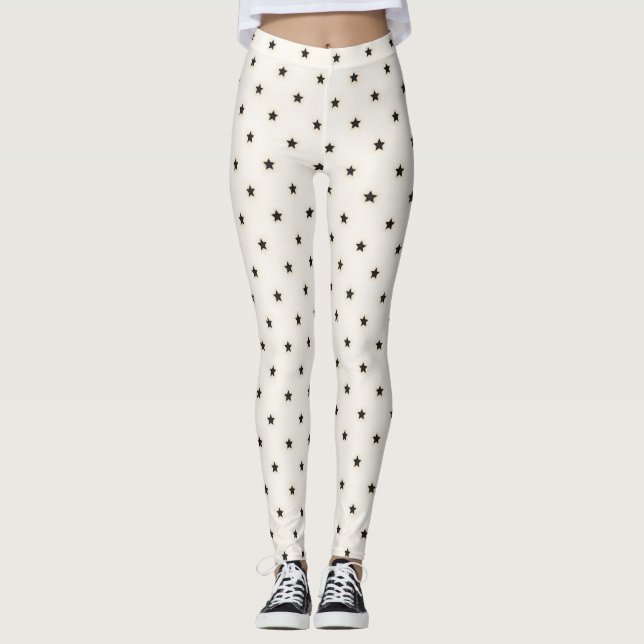 Legging Estrelas Pretas em Branco Distante (Frente)