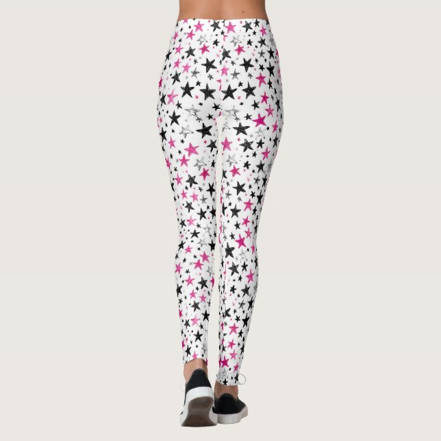 Legging Estrelas Pretas Prateadas Rosa (Verso)