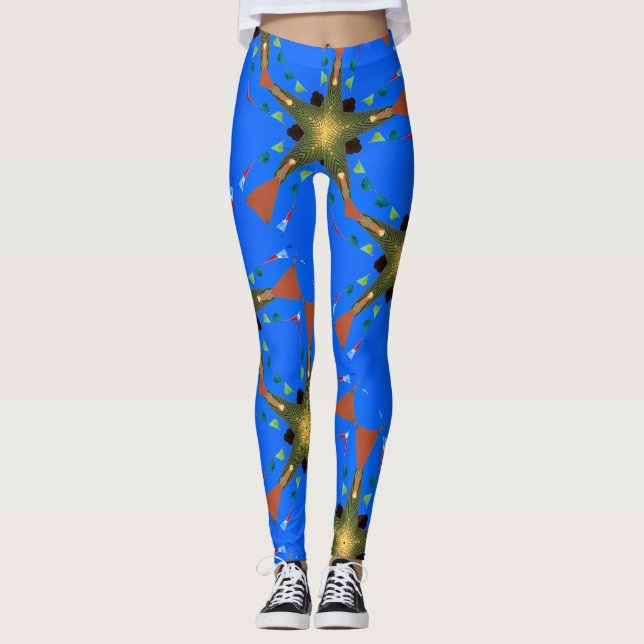 Legging estrelas running verdes/amarelo azuis (Frente)