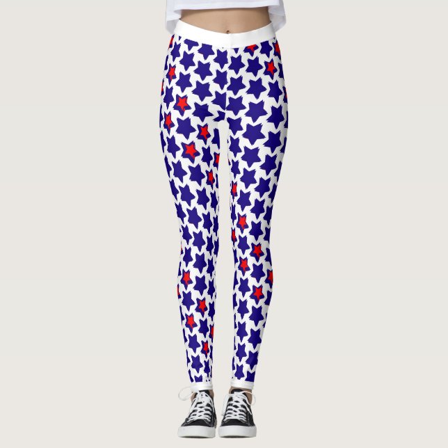 Legging Estrelas Vermelhas Brancas e Azuis Distorcidas e E (Frente)