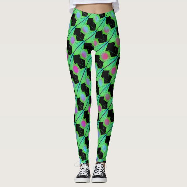 Legging Estrias, círculos liláticos azuis ou hexágono-abst (Frente)