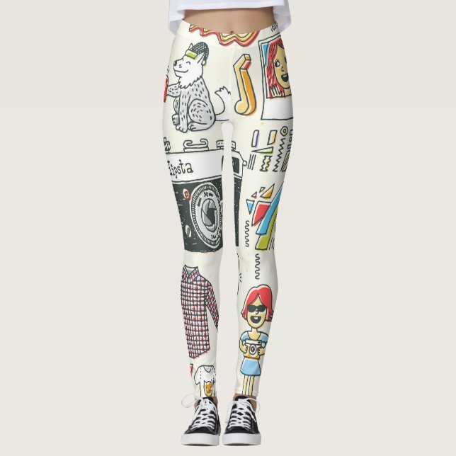Legging Estropo do hipster: conjunto de rabiscos desenhado (Frente)