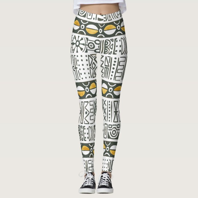 Legging Etnia africana, padrão sem costura de aquarela. (Frente)
