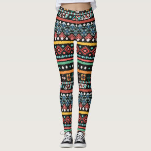 Legging Étnica Boho: Impressão de pixel geométrico