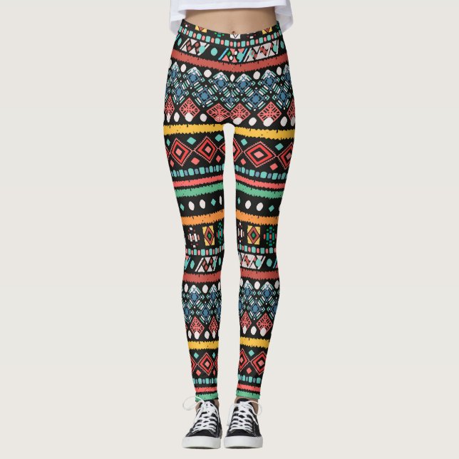Legging Étnica Boho: Impressão de pixel geométrico (Frente)