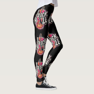 Legging Eu Adoro Rock N Roll Pintura Elétrica De Violão