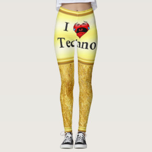 Legging Eu adoro techno com um coração vermelho engraça