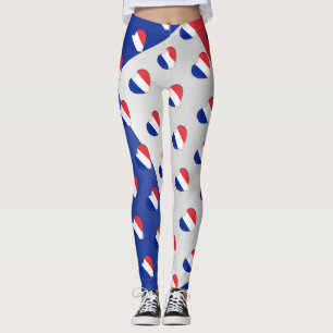Legging Eu Amo França Bandeira Corações Franceses Padr