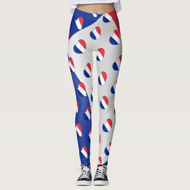 Legging Eu Amo Francês Sinalizador Corações Franceses Padr (Frente)
