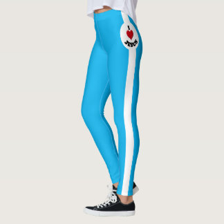 Legging Eu Amo Jesus, Azul Com Greve Branca