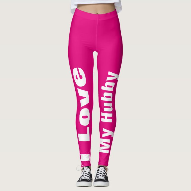 Legging Eu amo meu chique feminino bonito branco do rosa (Frente)