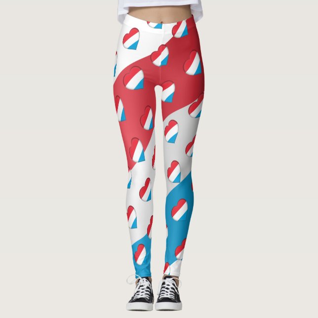 Legging Eu Amo o Luxembourg Flag Heart Pattern Engraçado (Frente)